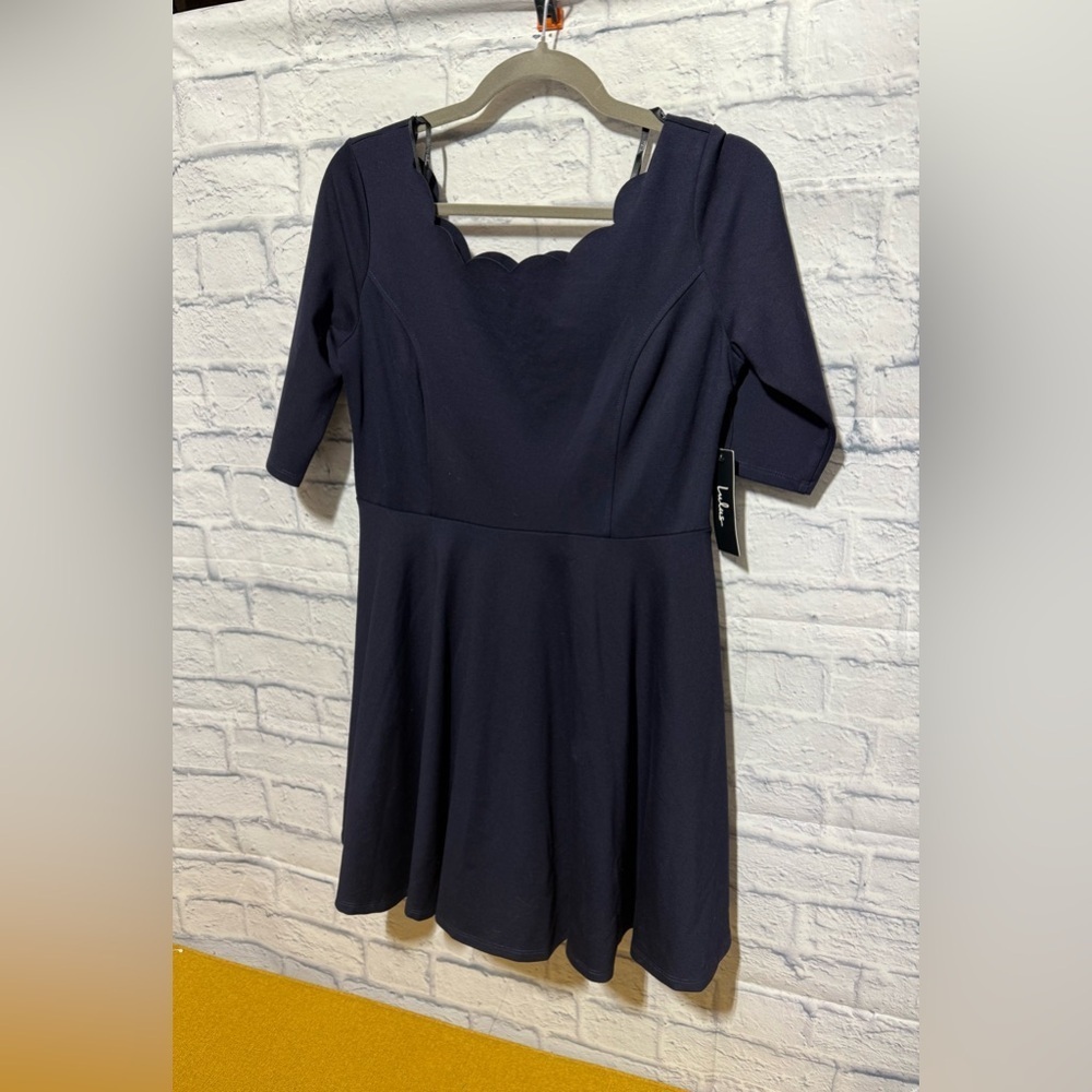 Lulu’s Scalloped Neck Dress, Navy, Size Large - Picture 3 of 6